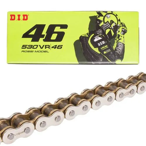 Cadena DID 530 VR46 x 122 dorada X-Ring