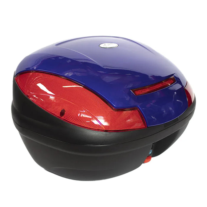 Caja portaequipaje Kinlley 43 L azul con LED y base metálica vista principal
