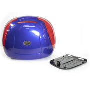 Caja portaequipaje Kinlley 43 L azul con LED y base metálica detalles