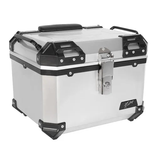 Caja portaequipaje Kinlley 45 L plata con respaldo y forro vista principal