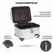 Caja portaequipaje Kinlley 45 L plata con respaldo y forro detalles