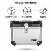 Caja portaequipaje Kinlley 47 L negra y plata con respaldo vista adicional