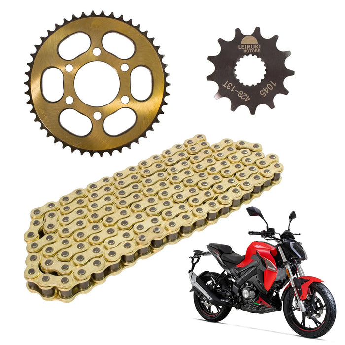 Kit de tracción para Benelli 180S - 46D y 13D cadena reforzada 428 H x 126 L dorada Leiruki
