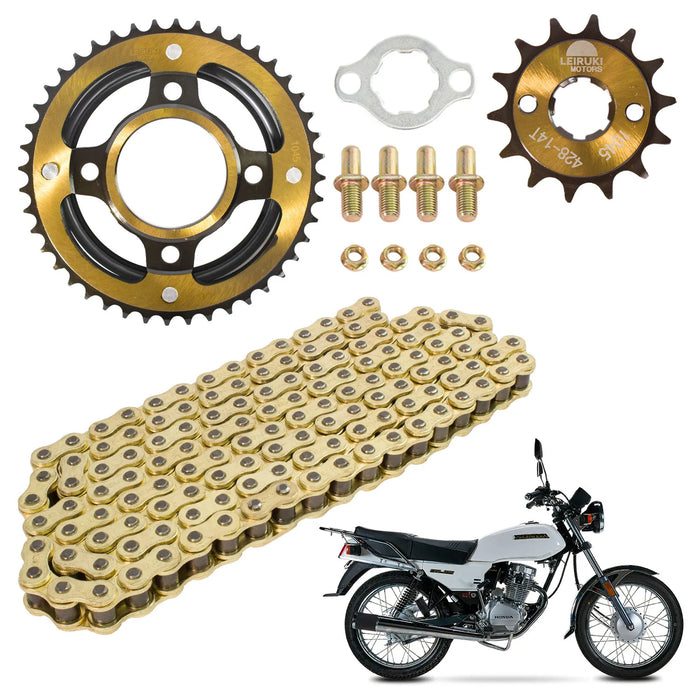 Kit de tracción para Cargo 125 - 44 D y 14 D cadena reforzada 428 H x 116 L dorada Leiruki