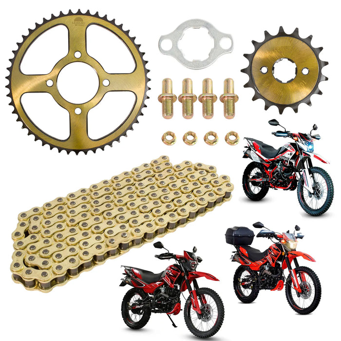 Kit de tracción para Crossmax 150 Crossmax 170 Crossmax 200 50D y 17D cadena refozada 428 H x 132 L dorada Leiruki