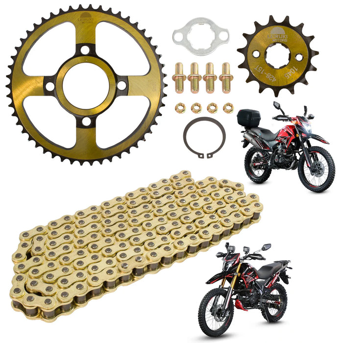 Kit de tracción para Crossmax 250 Crossmax 250 PRO 50D y 15D cadena reforzada 428 H x 130 L dorada Leiruki