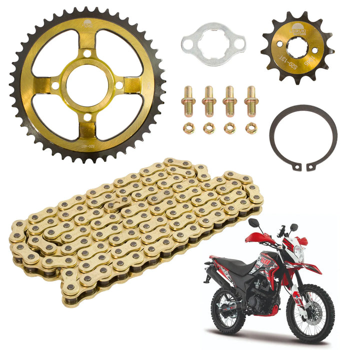 Kit de tracción para DM150 45D y 13D cadena 520 H x 108 L dorada Leiruki