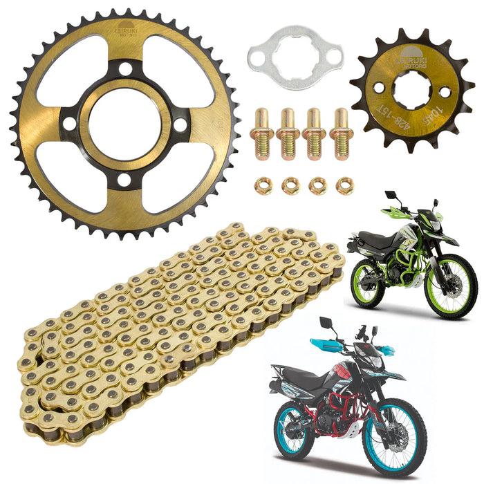 Kit de tracción para DM200 46D y 15D cadena reforzada 428 H x 128 L dorada Leiruki