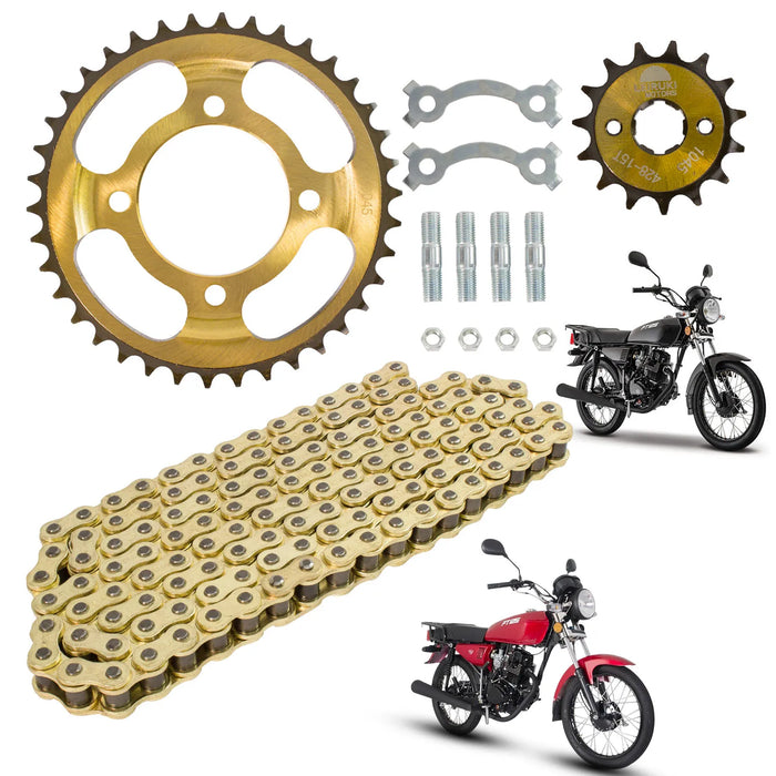 Kit de tracción para FT125 38D y 15D cadena reforzada 428 H x 102 L dorada Leiruki