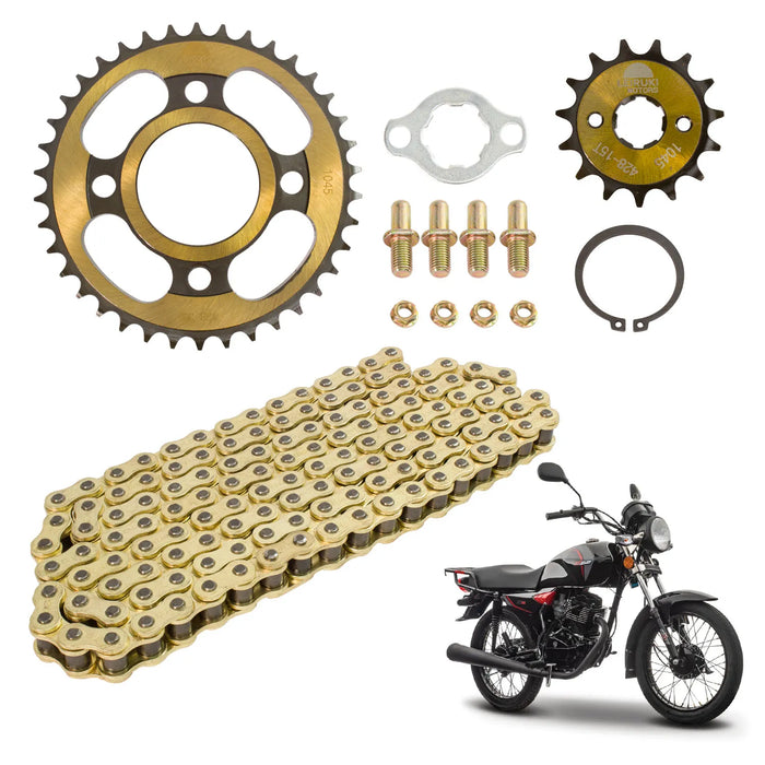 Kit de tracción para FT150 39D y 15D cadena reforzada 428 H x 108 L dorada Leiruki