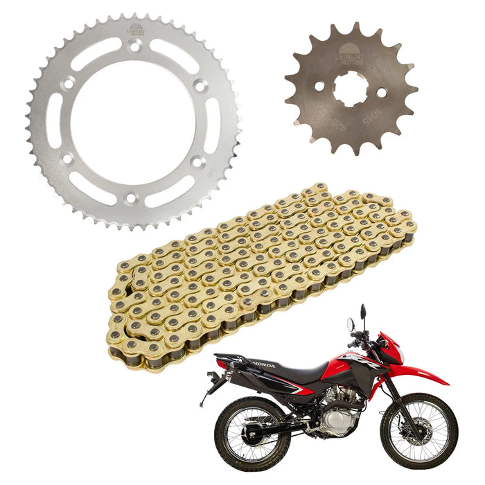 Kit de tracción para NXR 150 Bros 50D 17D 428H x 130 con cadena reforzada dorada Leiruki