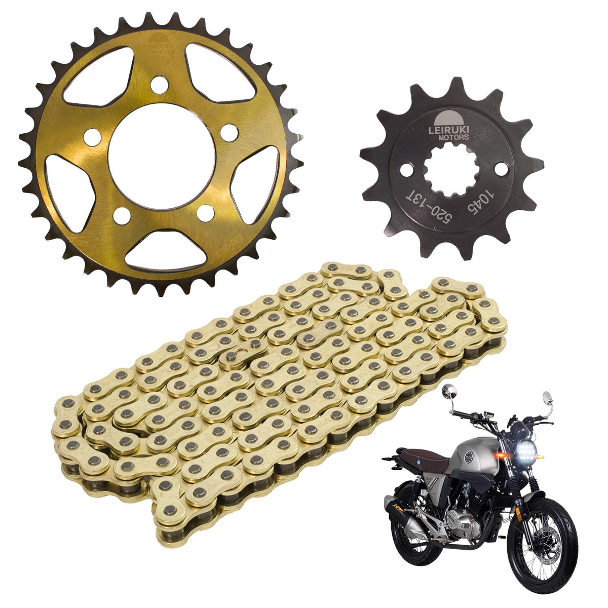 Kit de tracción para Rocketman 300 33D y 13D cadena reforzada 520 H x 96 L dorada Leiruki