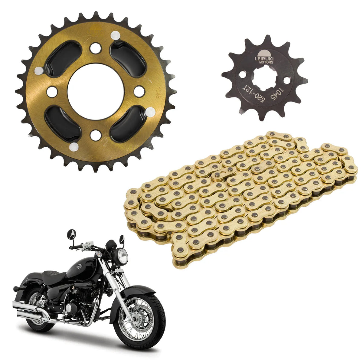 Kit de tracción para TC250 32D 12D 520H x 108L con cadena reforzada dorada Leiruki